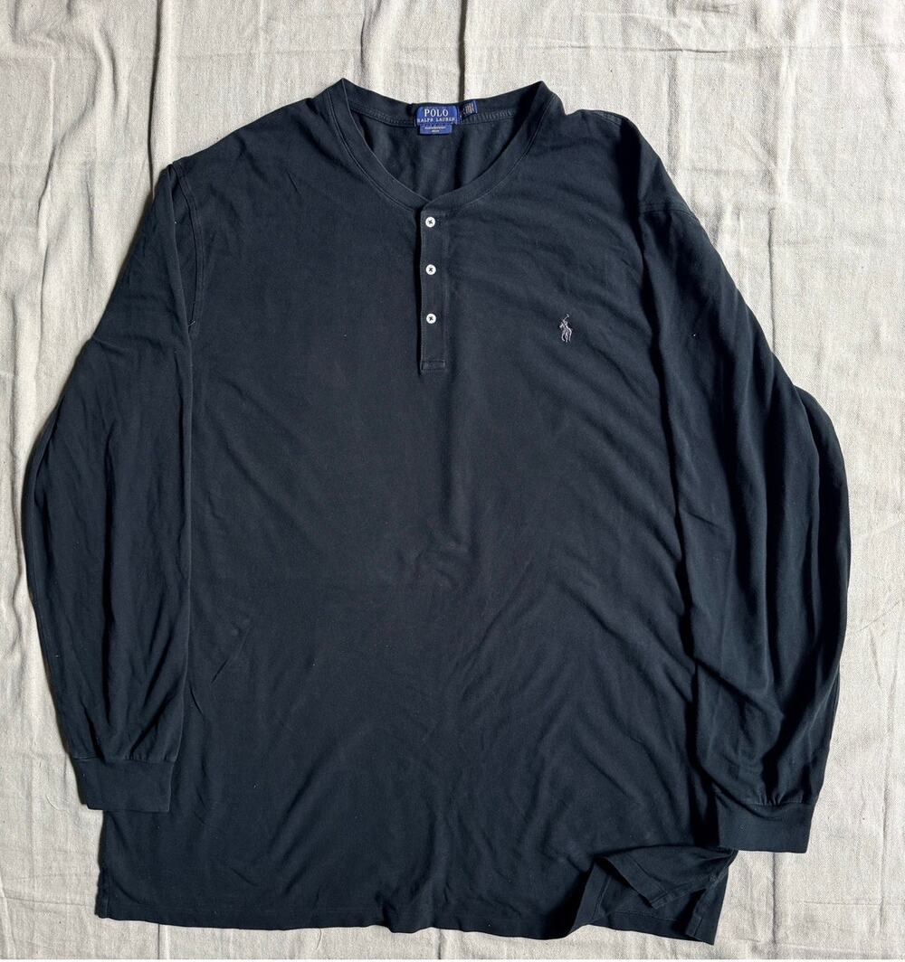 Polo Ralph Lauren Shirt Mens 3XLT Black Long Sleeve Featherweight Mesh Henley